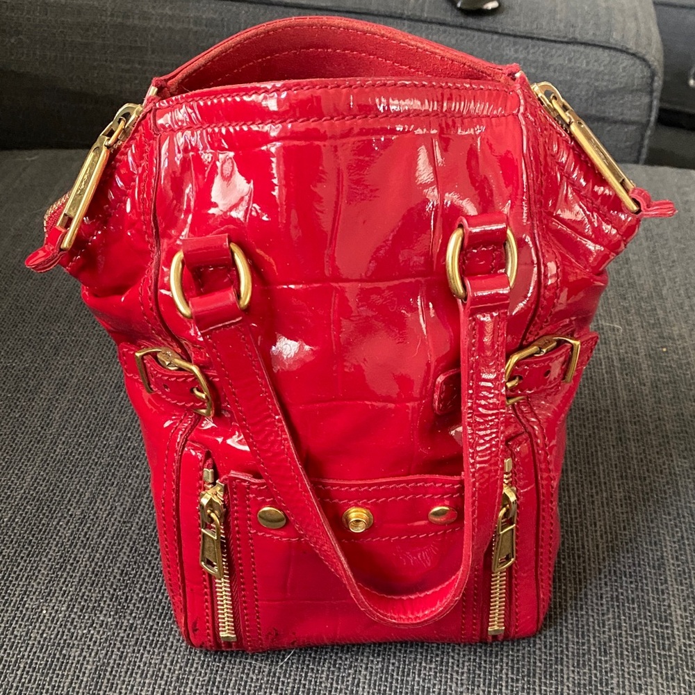 Vintage Yves Saint Laurent patent Red Mini Bag with Gold Accents